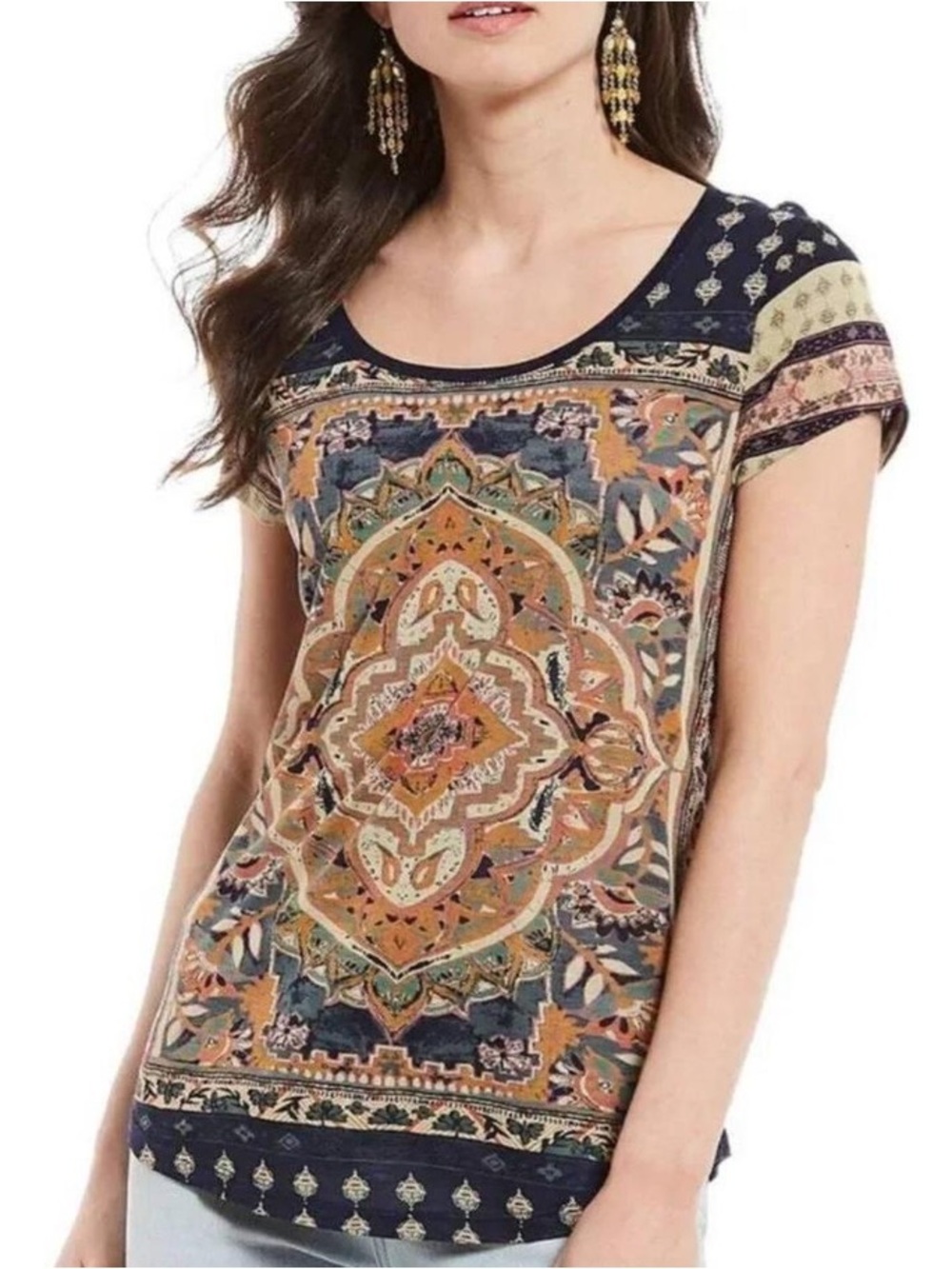 Lucky Brand Persian Carpet Graphic Scoop Neck Short Sleeve Tee Shirt